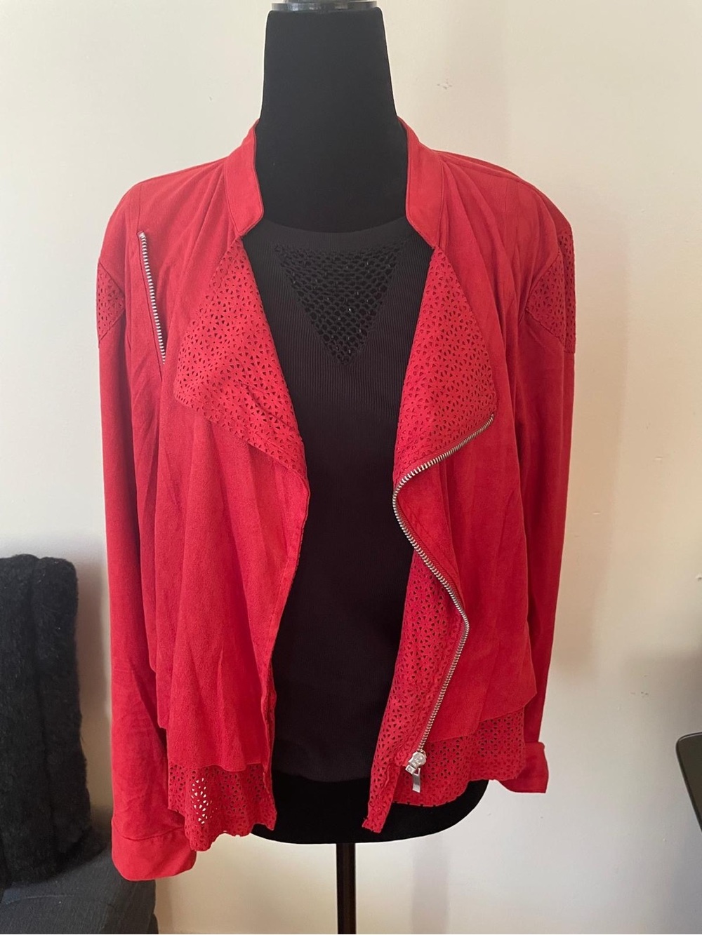 Women's Red Perforated Moto style Vest Jacket Unique Piece